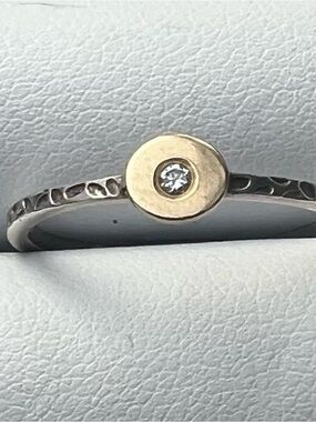 Sweet Diamond, Gold & Hammered Silver Artisan Made Ring Stackable